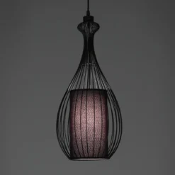 Cathedral c lampadario in metallo nero opaco con paralume in filo di acciaio e tessuto nero d24 h56 cm