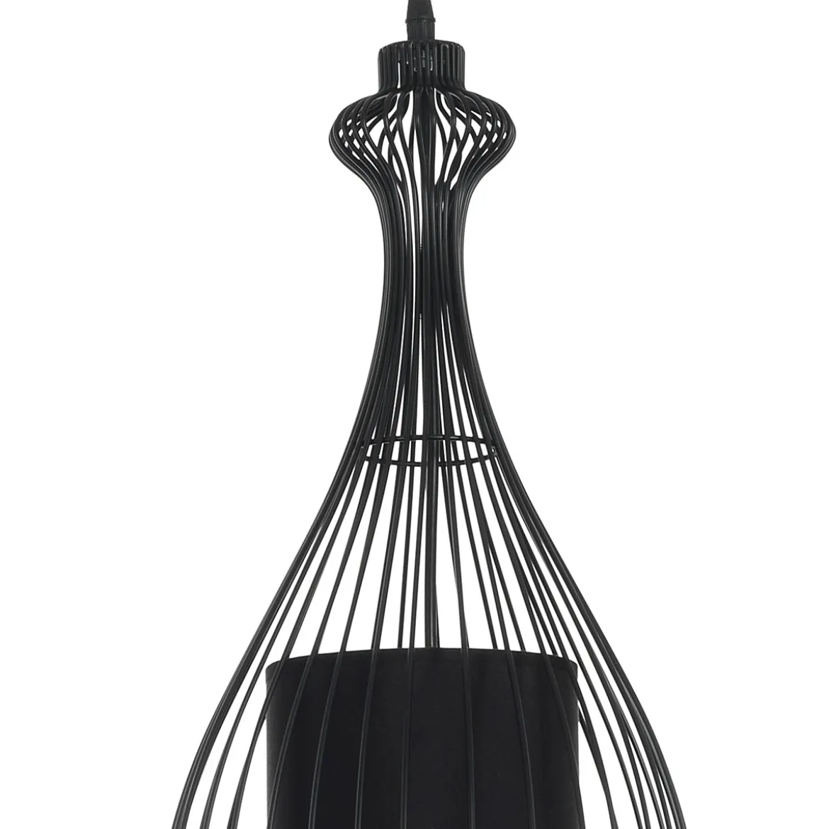 Cathedral c lampadario in metallo nero opaco con paralume in filo di acciaio e tessuto nero d24 h56 cm