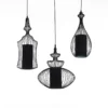 Cathedral lampadario in metallo nero opaco con 3 paralumi in filo di acciaio e tessuto nero 70xh64 cm
