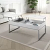 Celinda tavolino da salotto in mdf laccato bianco opaco e metallo cromato top alzabile con vano 110x60 h45 cm
