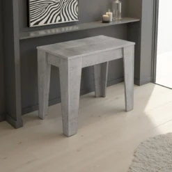 Charlie cement tavolo / consolle allungabile finitura grigio cemento con 6 prolunghe 54-306x90 cm