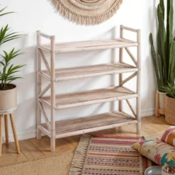Charu scaffale / libreria 4 ripiani vasto in rattan sbiancato 65x23xh75 cm