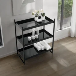 Chuku scaffale 3 ripiani in vetro temprato nero e acciaio nero opaco 64x34xh75 cm