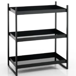Chuku scaffale 3 ripiani in vetro temprato nero e acciaio nero opaco 64x34xh75 cm