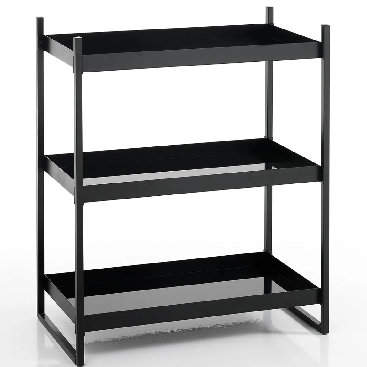 Chuku scaffale 3 ripiani in vetro temprato nero e acciaio nero opaco 64x34xh75 cm