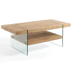 Ciaky tavolino in mdf finitura rovere e vetro 120x60 h45 cm