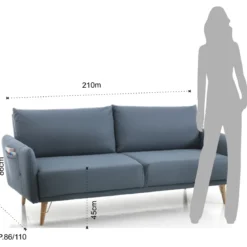 Cigo divano / letto in pelle sintetica di colore blu laguna l210 p86 h86 cm