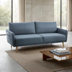 Cigo divano / letto in pelle sintetica di colore blu laguna l210 p86 h86 cm
