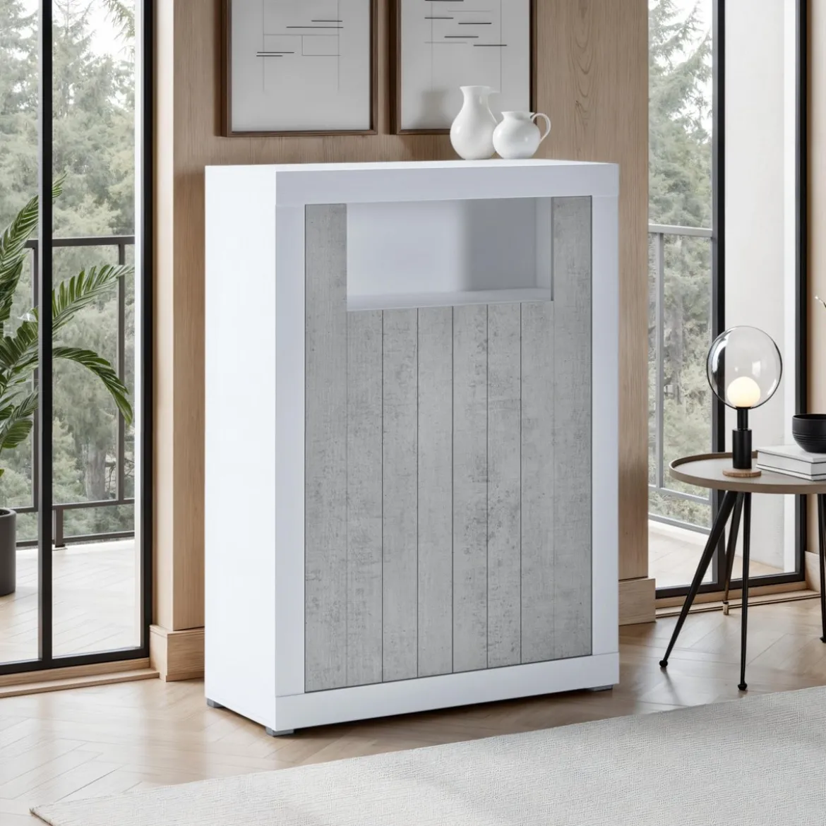 Clarke cement mobile alto colonia cement 2 ante grigio cemento e finitura larice bianco 110x42xh144 cm