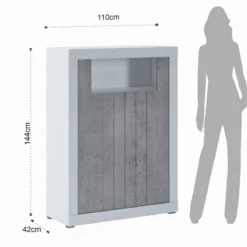 Clarke cement mobile alto colonia cement 2 ante grigio cemento e finitura larice bianco 110x42xh144 cm