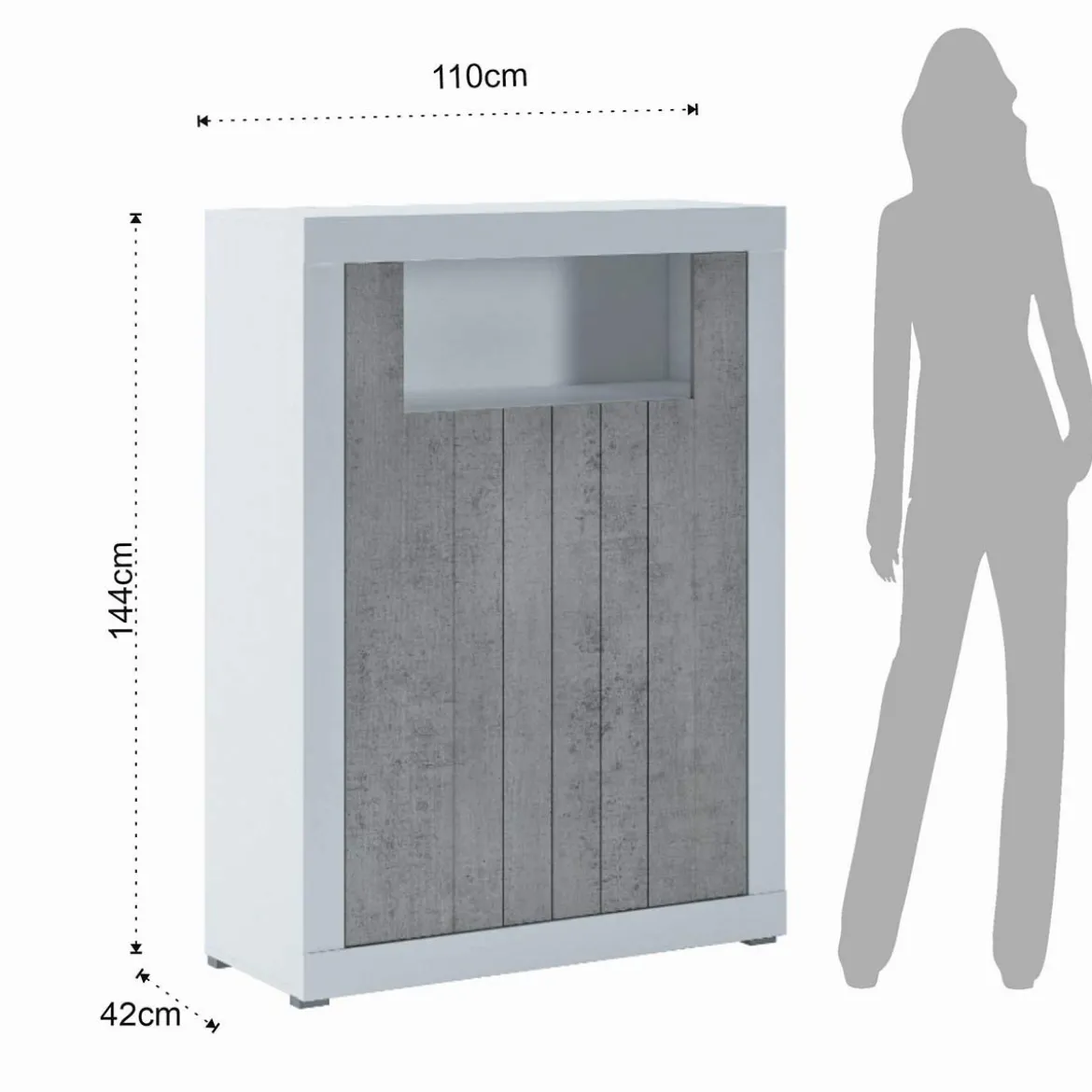 Clarke cement mobile alto colonia cement 2 ante grigio cemento e finitura larice bianco 110x42xh144 cm