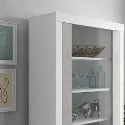 Clarke cement vetrina colonia cement 2 ante vetro e grigio cemento struttura finitura larice bianco 110x42xh191 cm