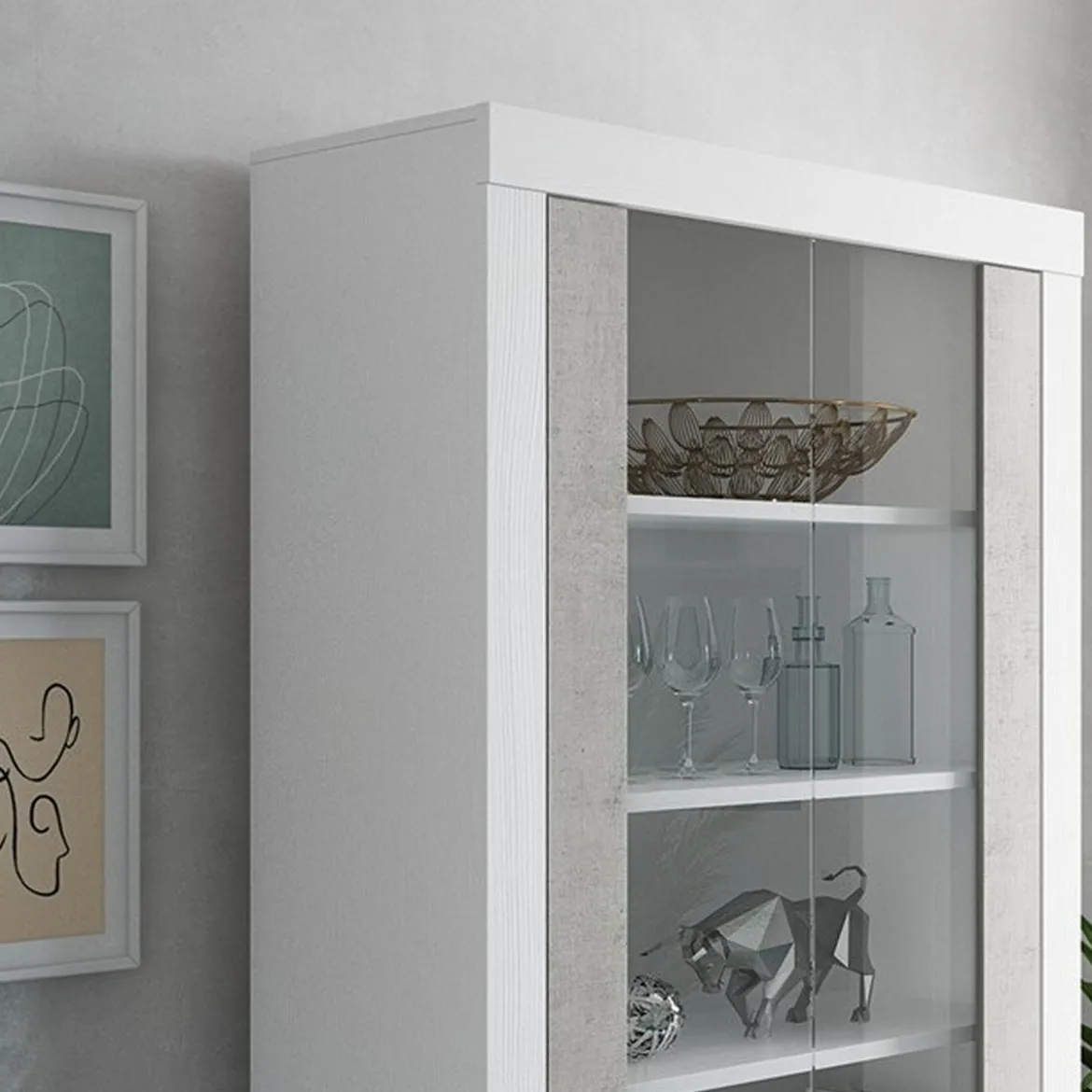 Clarke cement vetrina colonia cement 2 ante vetro e grigio cemento struttura finitura larice bianco 110x42xh191 cm