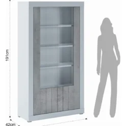 Clarke cement vetrina colonia cement 2 ante vetro e grigio cemento struttura finitura larice bianco 110x42xh191 cm