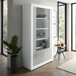 Clarke cement vetrina colonia cement 2 ante vetro e grigio cemento struttura finitura larice bianco 110x42xh191 cm