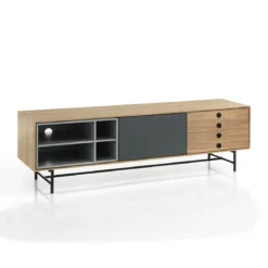 Clew madia porta tv impiallacciata finitura rovere anta laccata grigio scuro opaco l170 p40 h51 cm