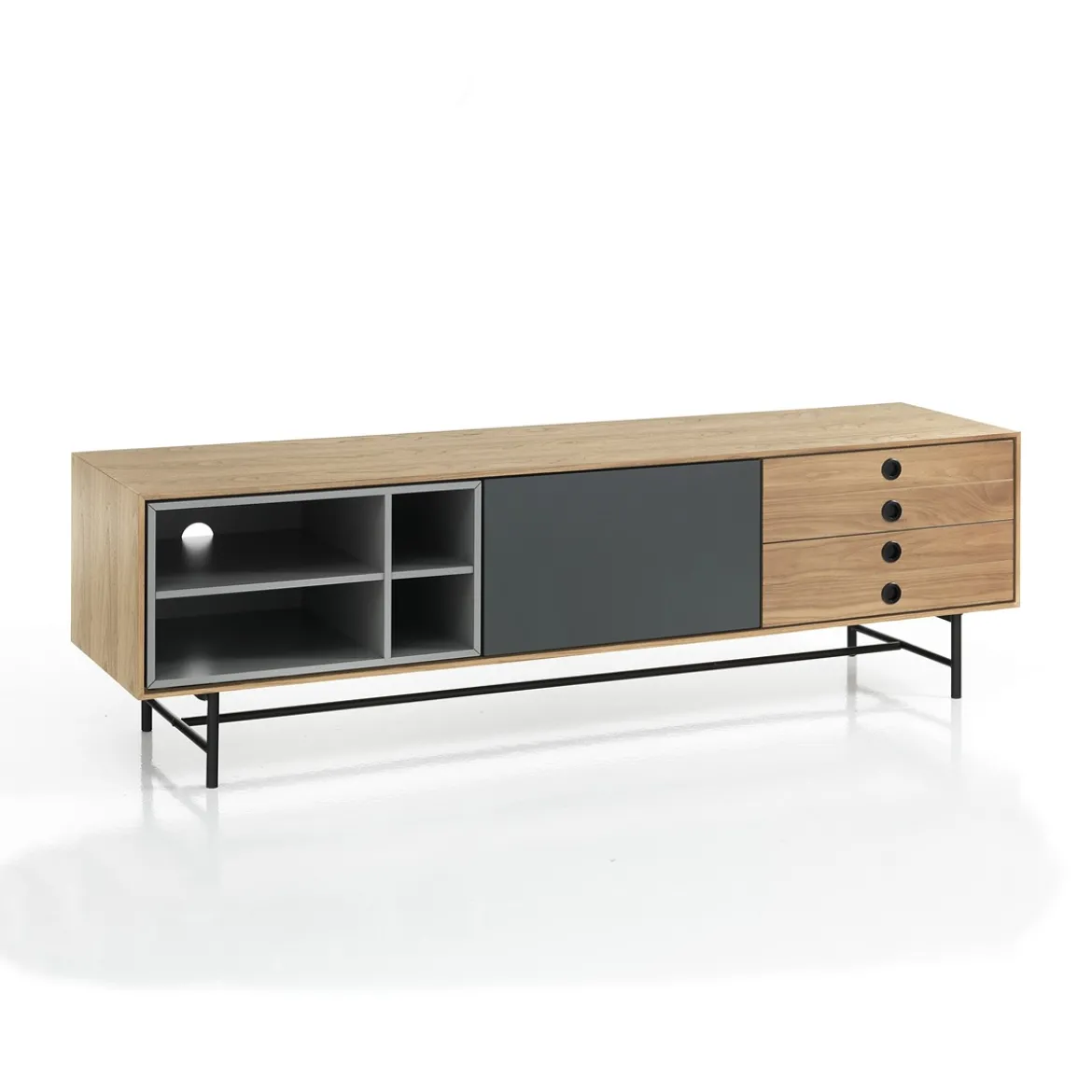 Clew madia porta tv impiallacciata finitura rovere anta laccata grigio scuro opaco l170 p40 h51 cm