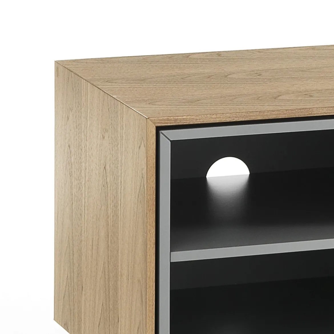 Clew madia porta tv impiallacciata finitura rovere anta laccata grigio scuro opaco l170 p40 h51 cm