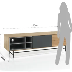 Clew madia porta tv impiallacciata finitura rovere anta laccata grigio scuro opaco l170 p40 h51 cm