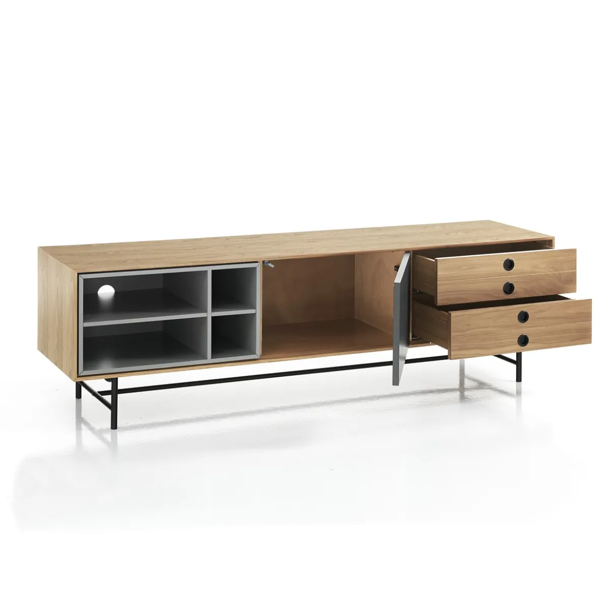 Clew madia porta tv impiallacciata finitura rovere anta laccata grigio scuro opaco l170 p40 h51 cm