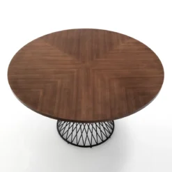 Clew Tavolo Rotondo in legno finitura Noce scuro e base in metallo nero opaco diametro 137 cm