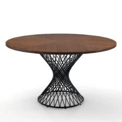 Clew Tavolo Rotondo in legno finitura Noce scuro e base in metallo nero opaco diametro 137 cm