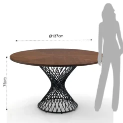 Clew Tavolo Rotondo in legno finitura Noce scuro e base in metallo nero opaco diametro 137 cm