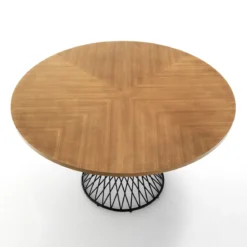 Clew Tavolo Rotondo in Legno impiallacciato finitura Rovere e base in Metallo Nero opaco, diametro 137 cm
