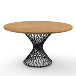 Clew Tavolo Rotondo in Legno impiallacciato finitura Rovere e base in Metallo Nero opaco, diametro 137 cm
