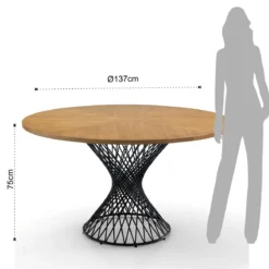 Clew Tavolo Rotondo in Legno impiallacciato finitura Rovere e base in Metallo Nero opaco, diametro 137 cm