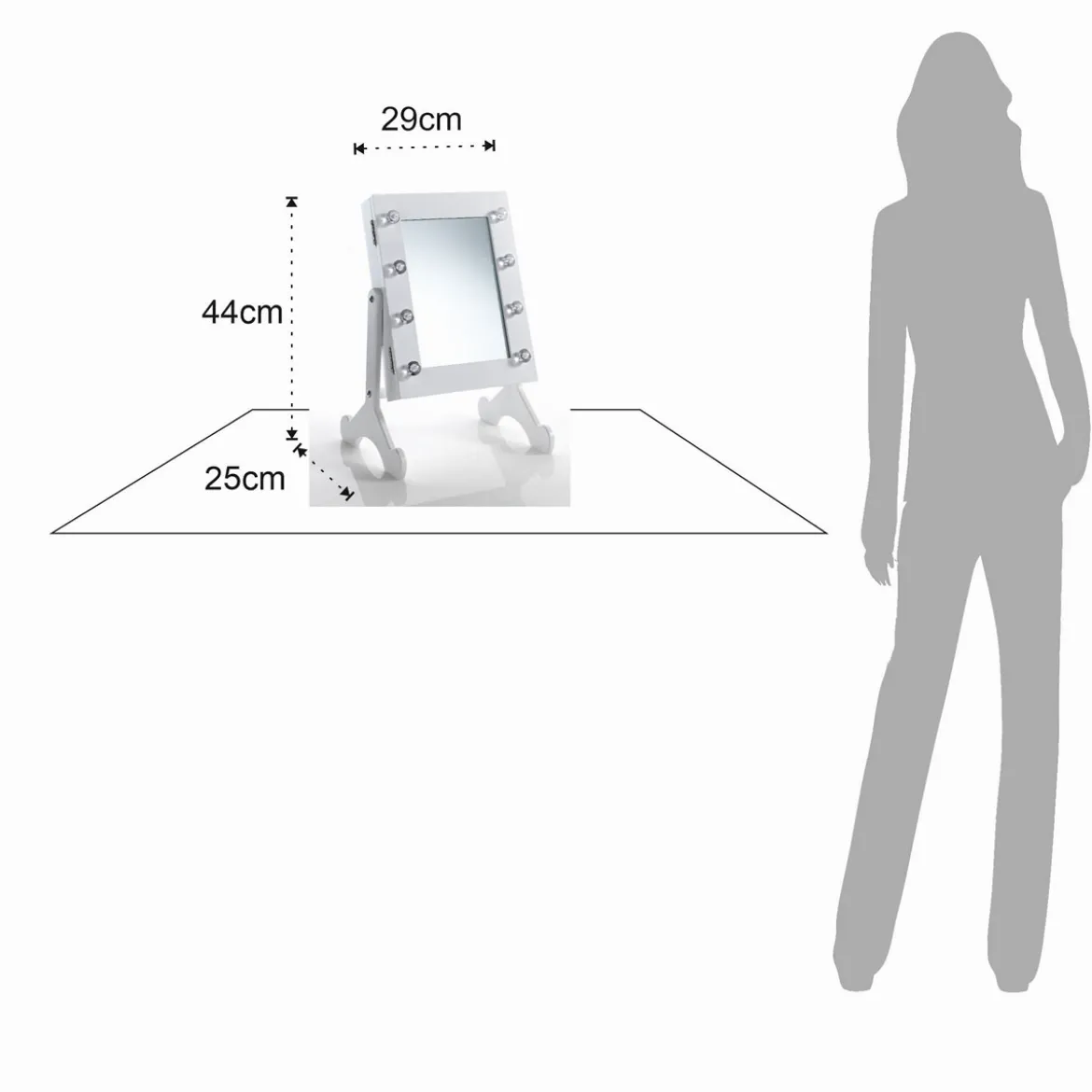 Coffer lux specchiera da tavolo con contenitore luci led laccata bianco opaco 29x25 h44 cm