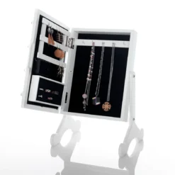 Coffer lux specchiera da tavolo con contenitore luci led laccata bianco opaco 29x25 h44 cm