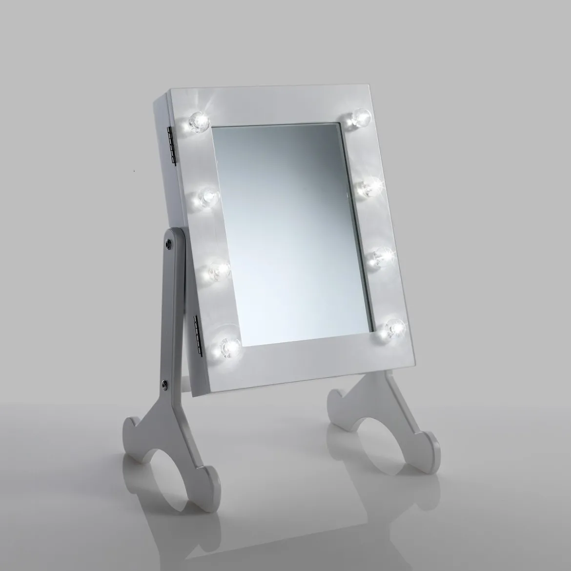 Coffer lux specchiera da tavolo con contenitore luci led laccata bianco opaco 29x25 h44 cm