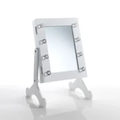 Coffer lux specchiera da tavolo con contenitore luci led laccata bianco opaco 29x25 h44 cm