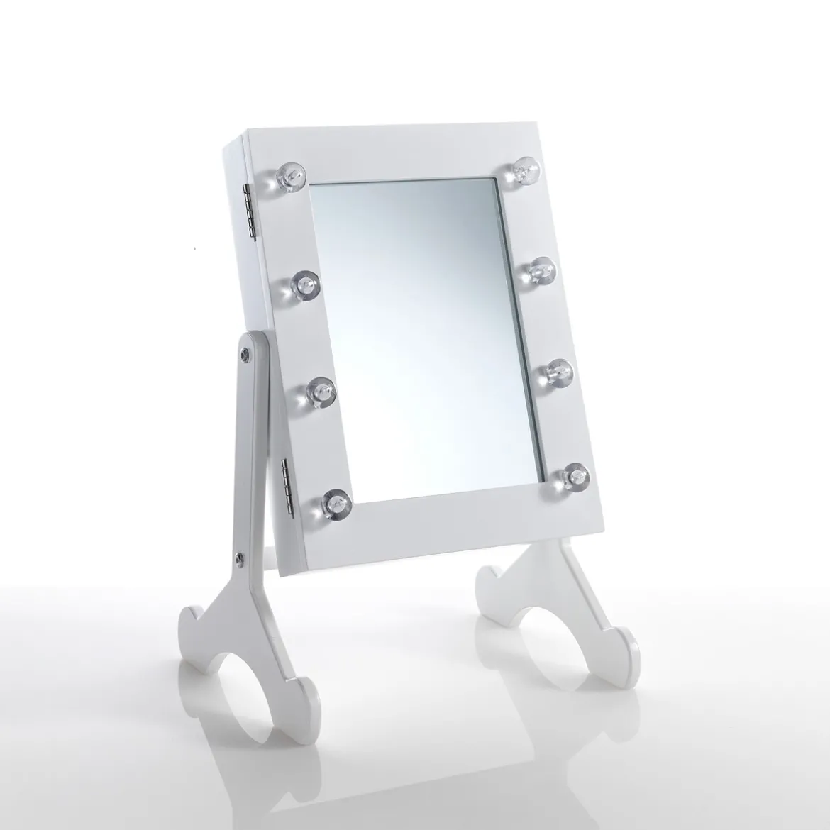 Coffer lux specchiera da tavolo con contenitore luci led laccata bianco opaco 29x25 h44 cm