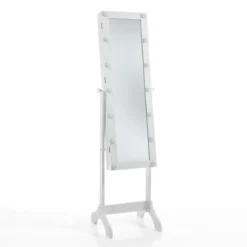 Coffer lux specchiera da terra con contenitore e luci led laccata bianco opaco 38x40 h155 cm