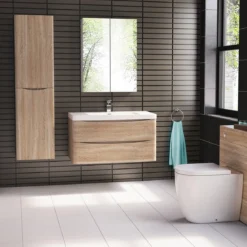 Colonna pensile in legno finitura rovere tranchè con ante ammortizzate l40 p30 h150 cm