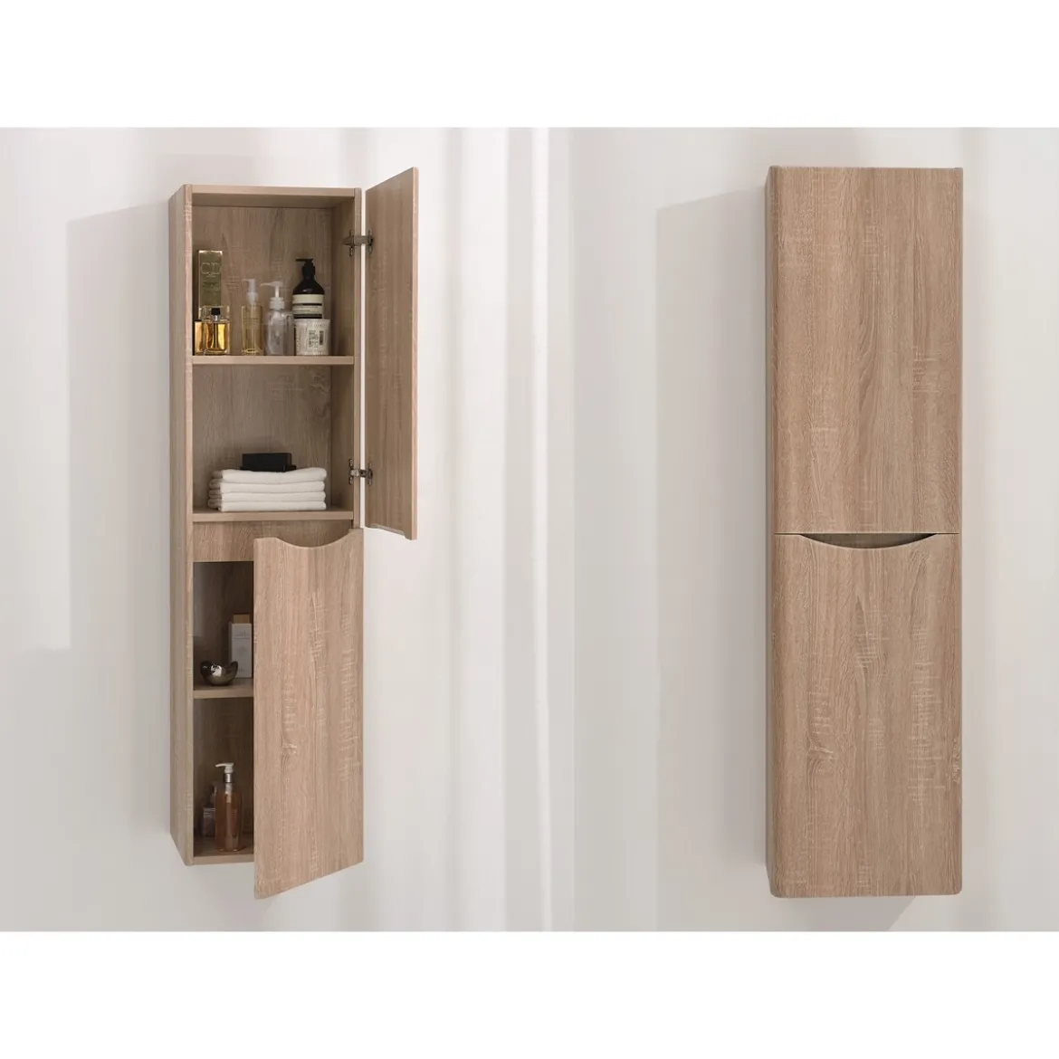Colonna pensile in legno finitura rovere tranchè con ante ammortizzate l40 p30 h150 cm
