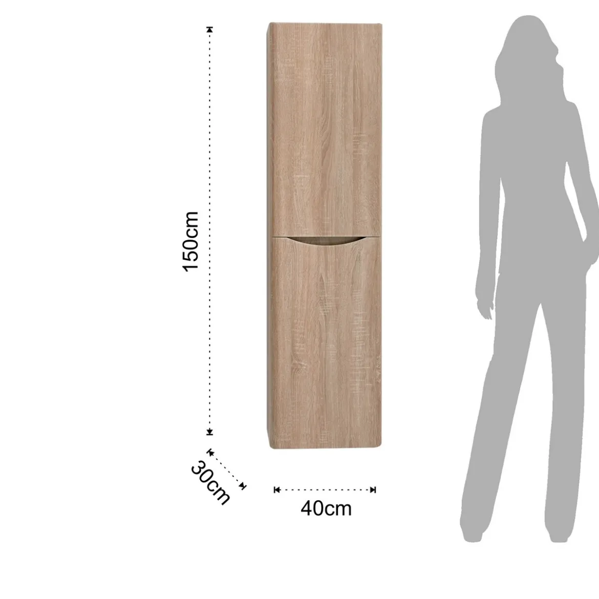 Colonna pensile in legno finitura rovere tranchè con ante ammortizzate l40 p30 h150 cm