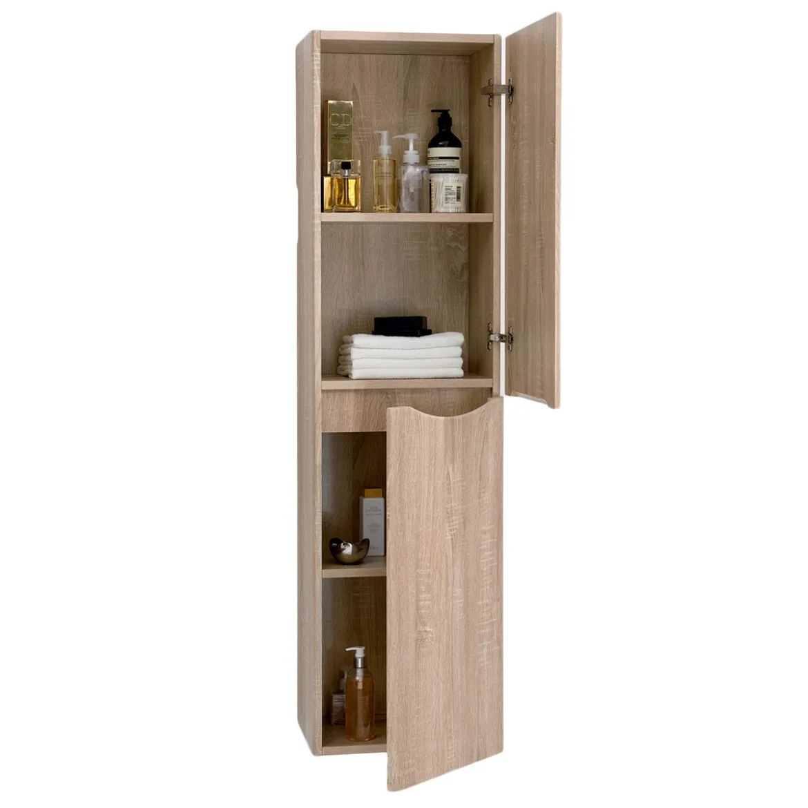 Colonna pensile in legno finitura rovere tranchè con ante ammortizzate l40 p30 h150 cm