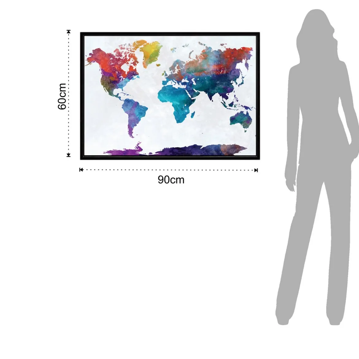 Colored map quadro stampa su tela cm h60 l90 p3
