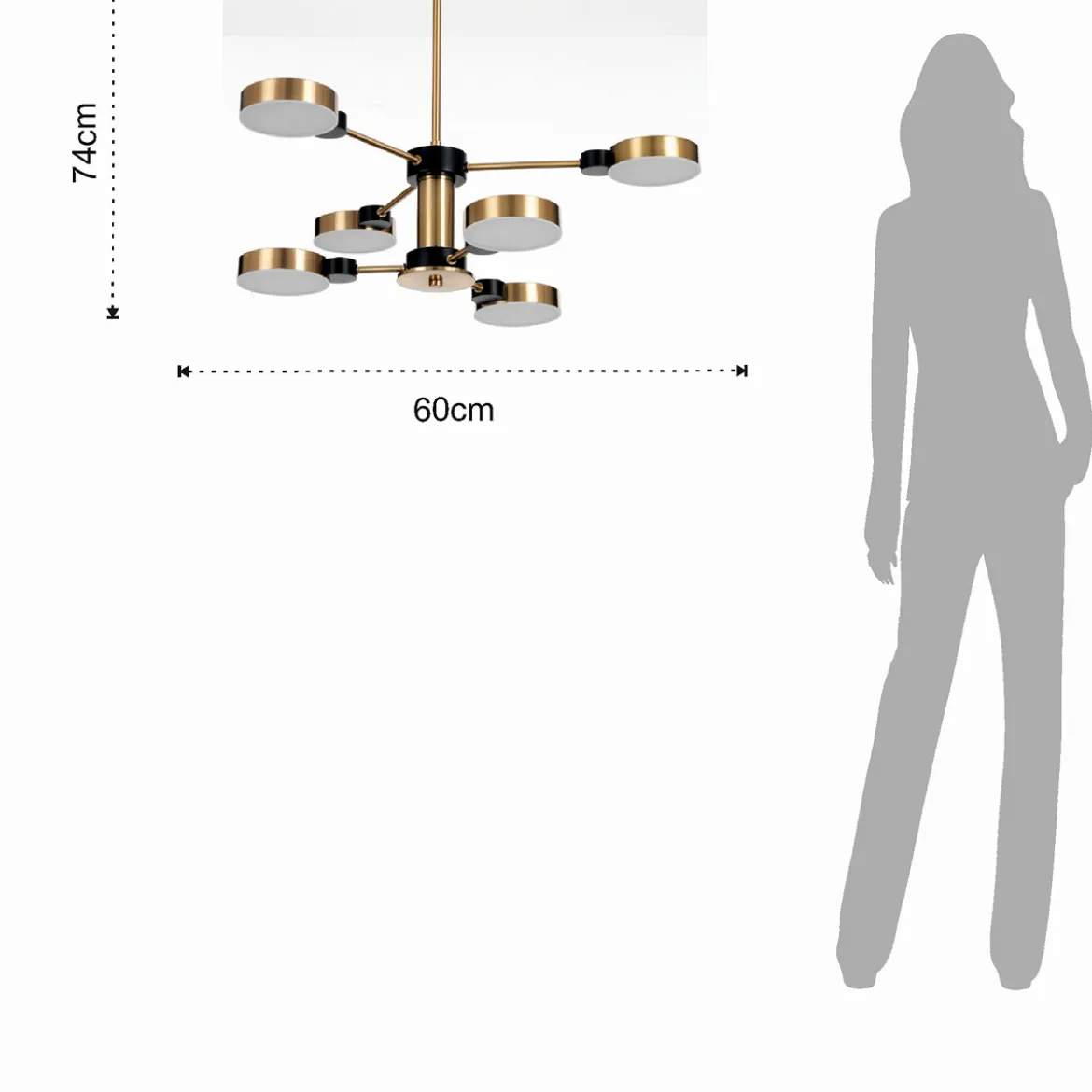 Combo a lampadario led in metallo verniciato ottone d60 h74 cm
