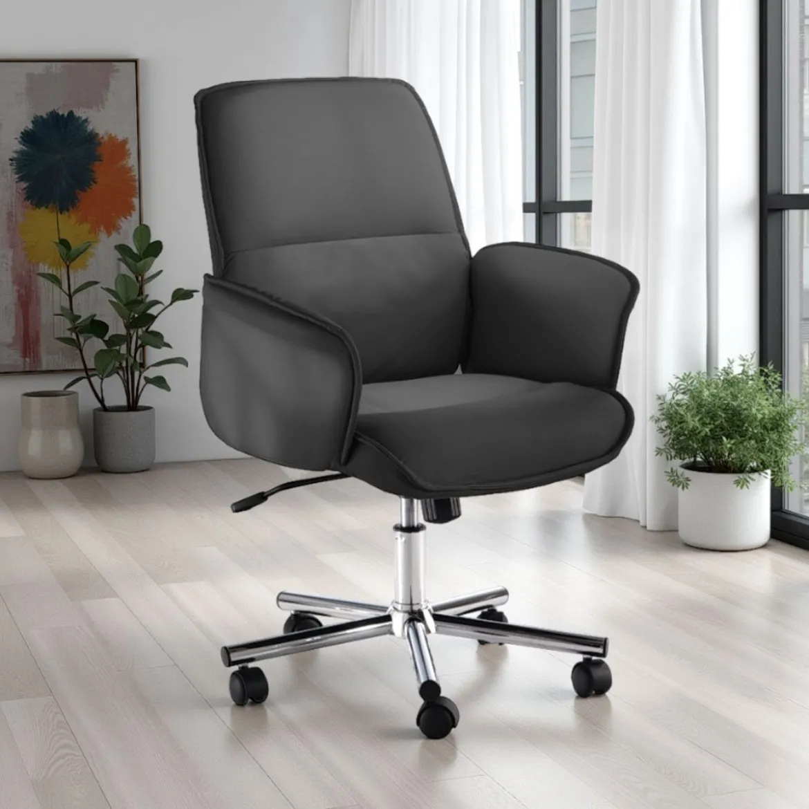 Cony black sedia da ufficio regolabile e girevole urbino in pelle sintetica nera con ruote 62x62 h91/97 cm