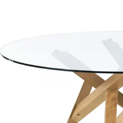 Cork Tavolo Rotondo in Vetro temprato Trasparente con base in legno massello finitura rovere diametro 137 cm