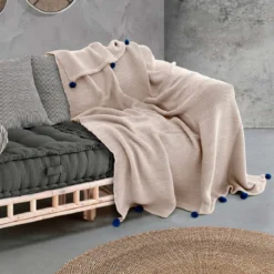 Cortina plaid colore beige 100% acrilico intrecciato 150 x 220 cm