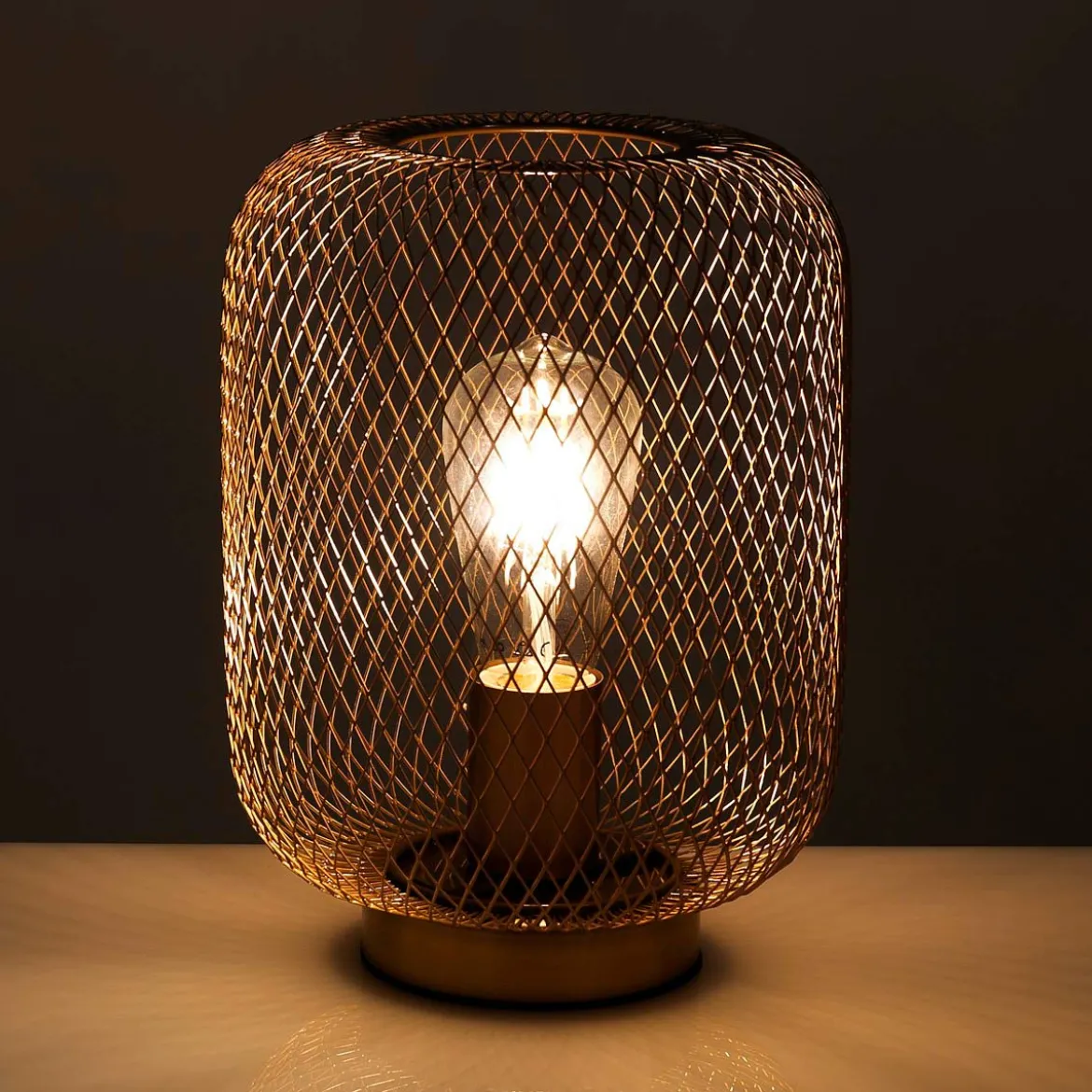 Crate lampada da tavolo in filo di metallo ottone anticato opaco d20 h27 cm