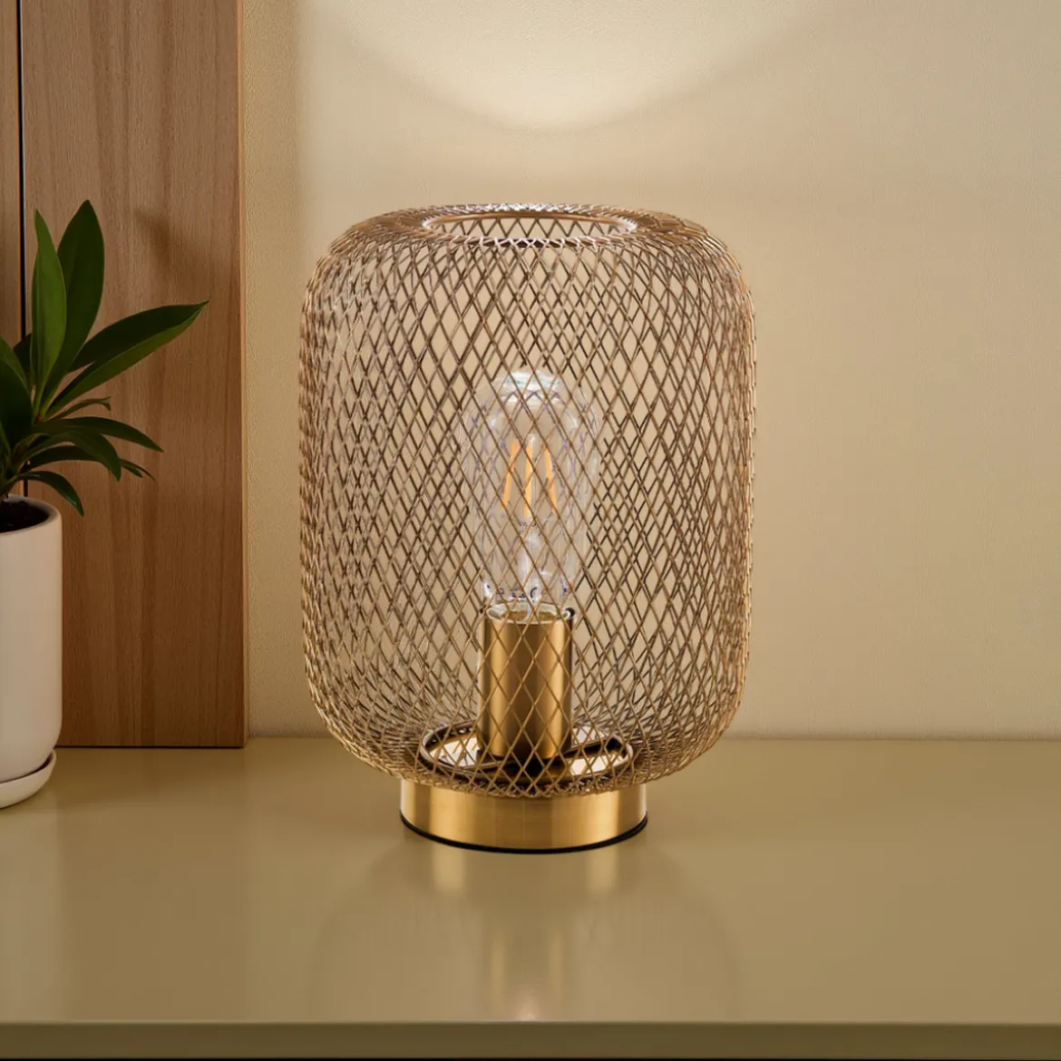 Crate lampada da tavolo in filo di metallo ottone anticato opaco d20 h27 cm