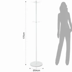 Creta appendiabiti in acciaio bianco opaco pomelli in acrilico trasparente h170xd34 cm