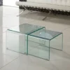 Cristal double set 2 tavolini a ponte in vetro curvato 49x44.5 41x44.5 cm