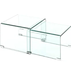 Cristal double set 2 tavolini a ponte in vetro curvato 49x44.5 41x44.5 cm
